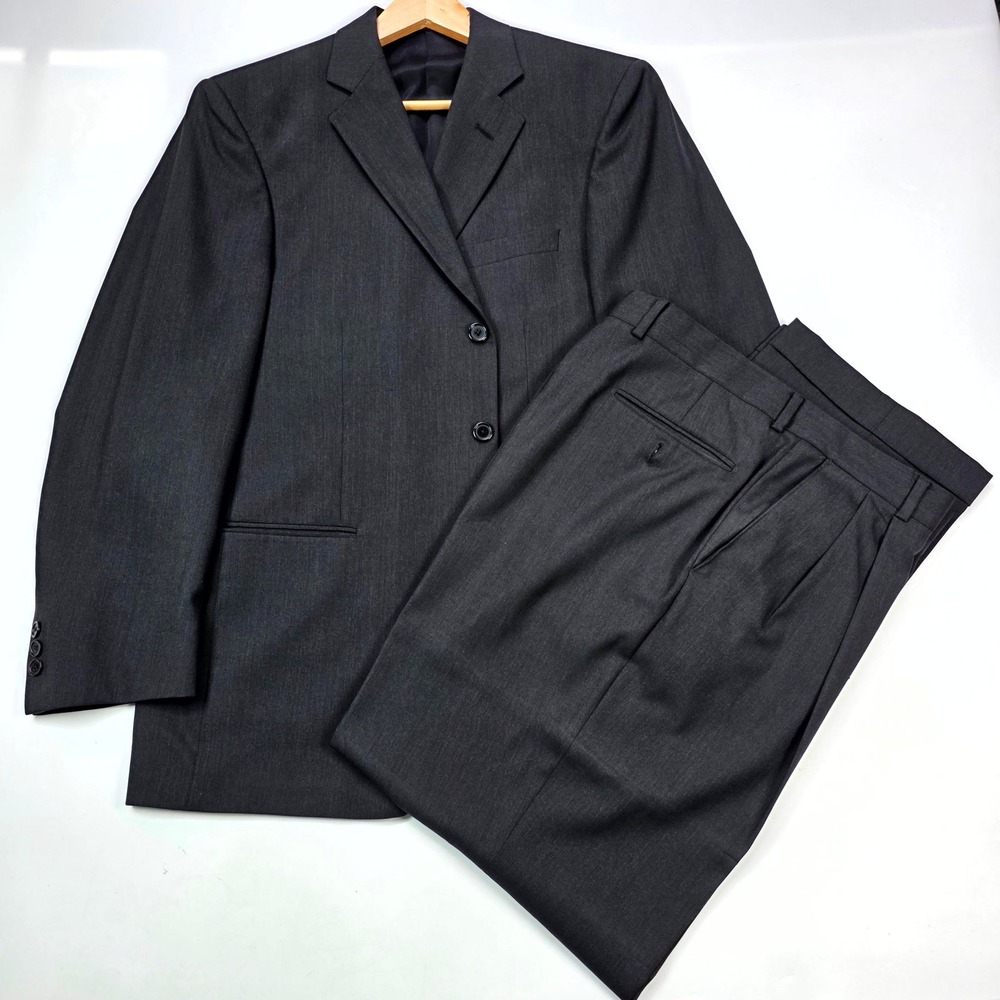 Gianpaulo‎ Malibu Clothes Mens 42R 36W Charcoal Gray Super 110s Wool 2pc Suit